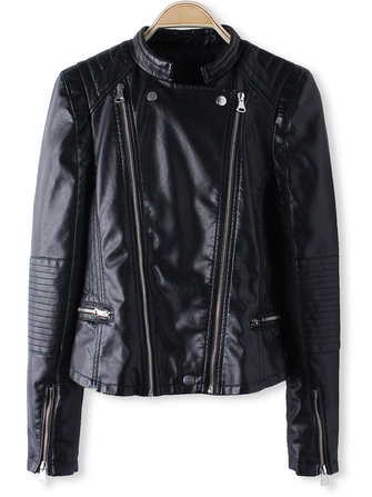 Women Hot Black Long Sleeve Zipper PU Crop Leather Jacket at ...
